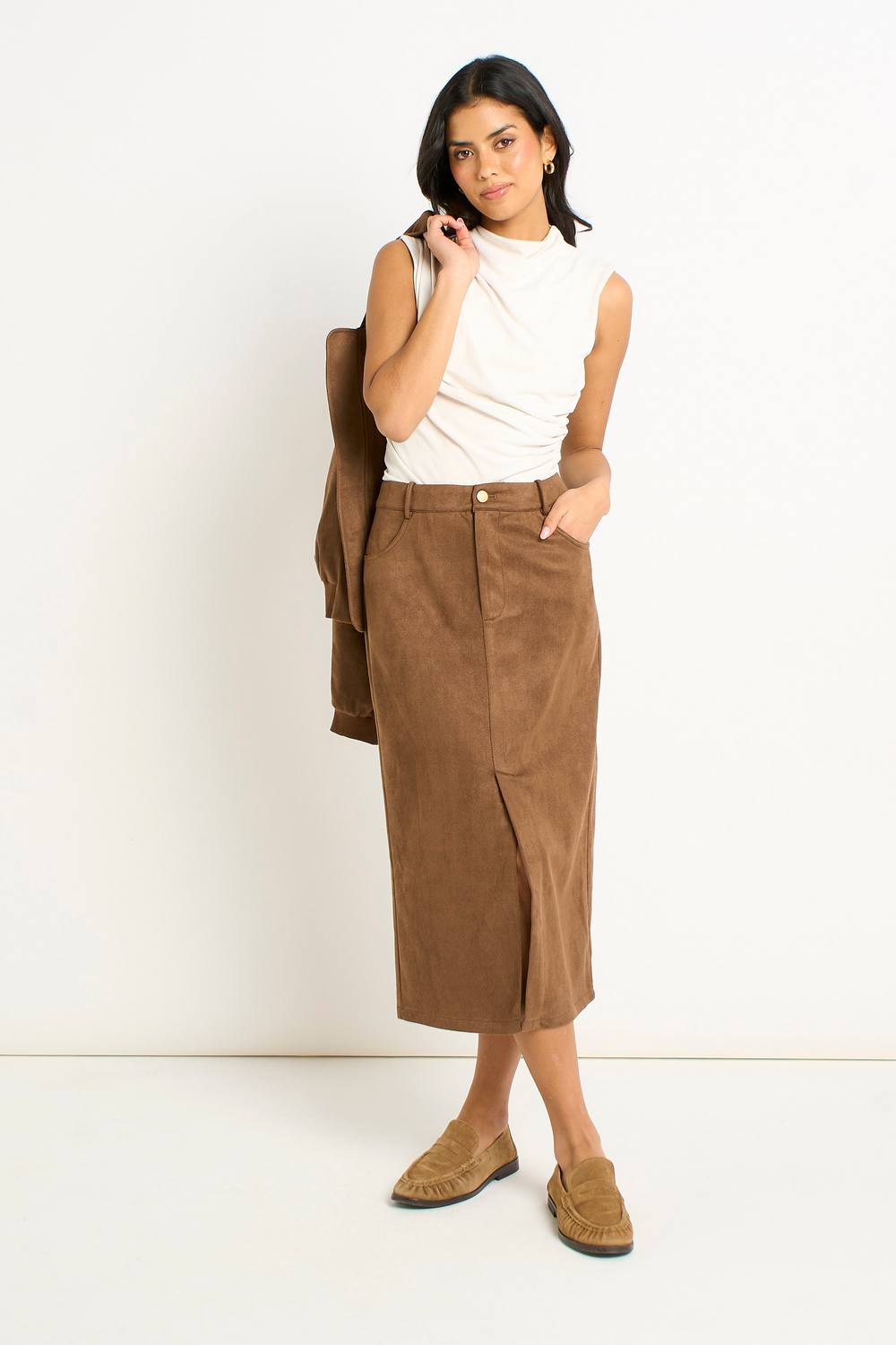 Gini London Brown Suede Pencil Skirt