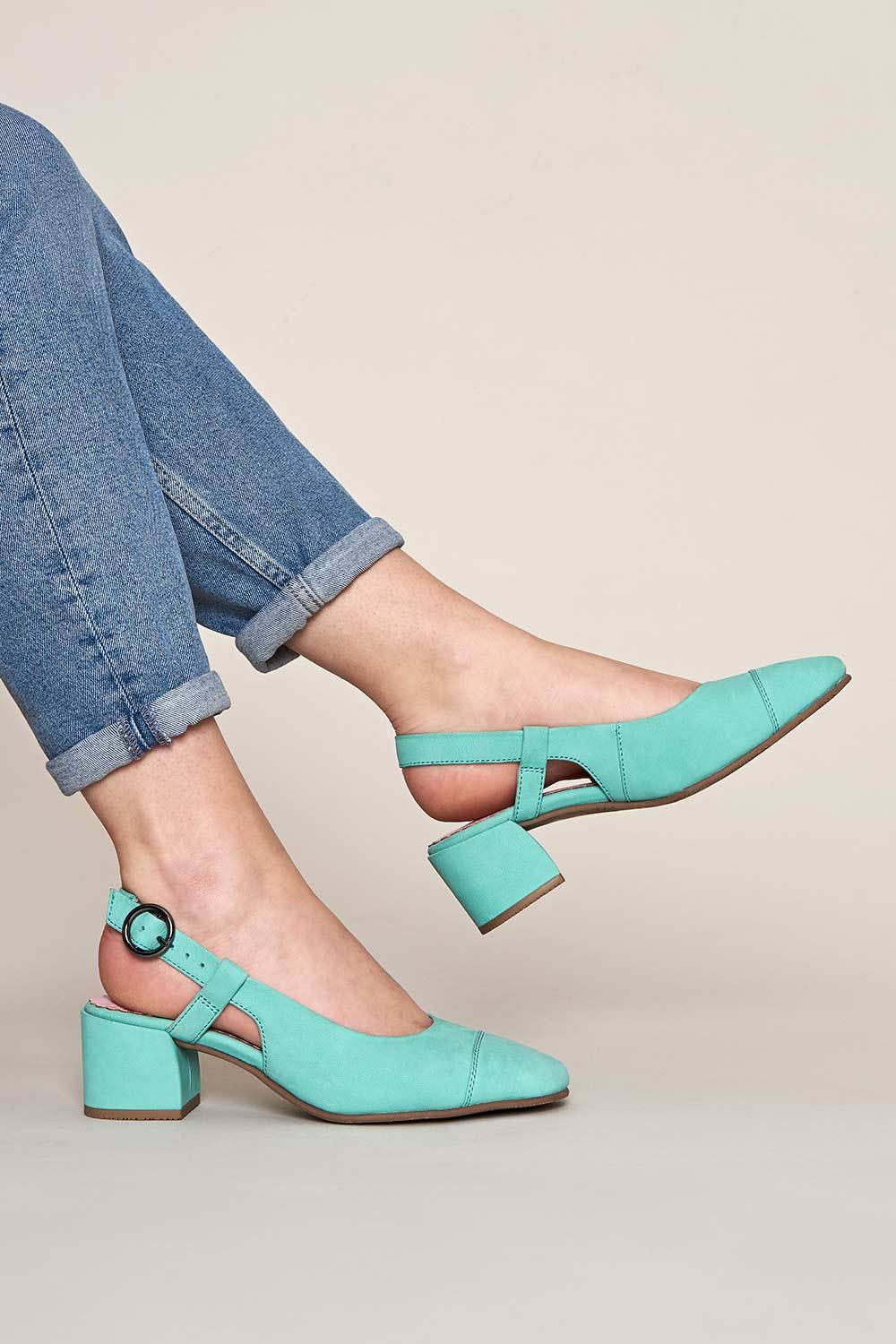 Moshulu 'emiko' Nubuck Slingback Court Heels In Bright Blue