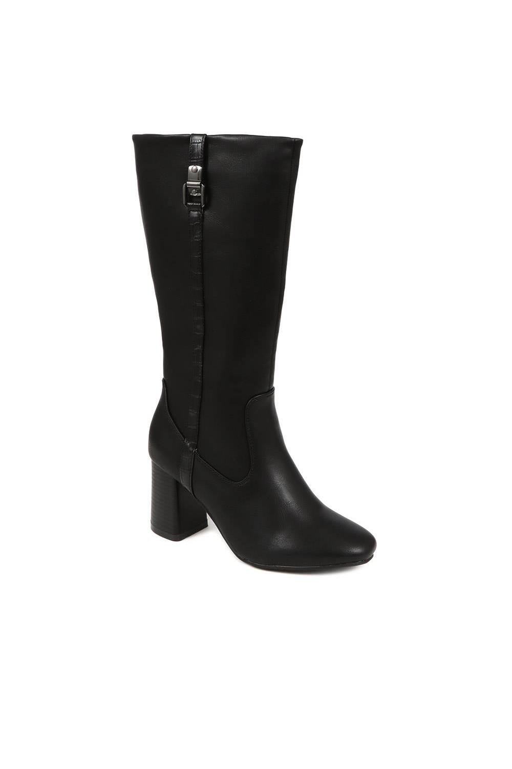Pavers Knee High Heeled Boots In Black