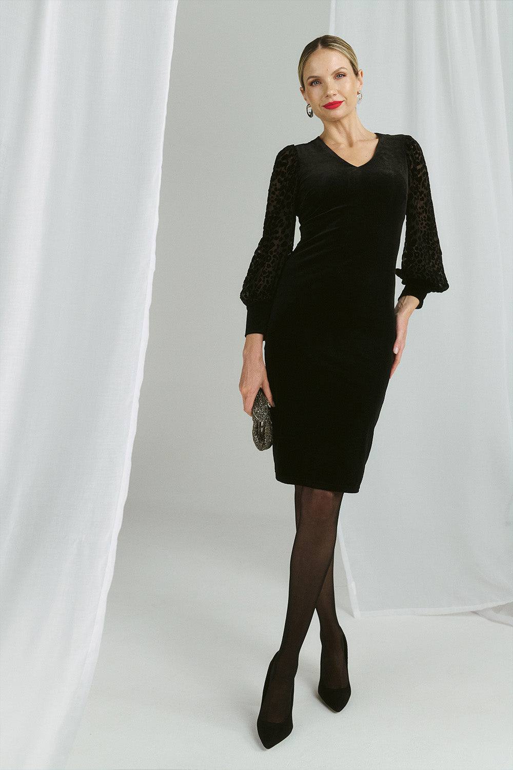 Izabel London Floral Velvet Puff Sleeve Midi Dress In Black