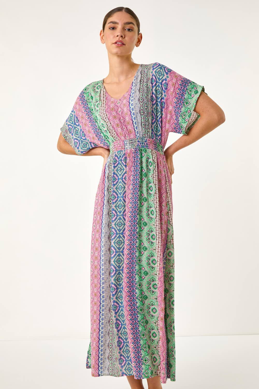 Roman Boho Stripe Maxi Dress In Pink