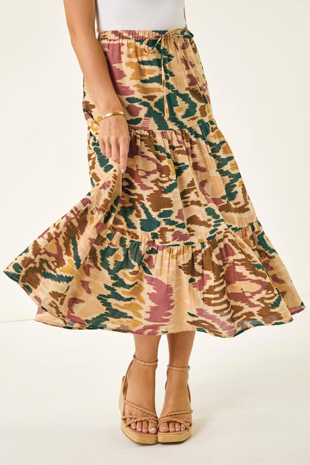 Roman Petite Abstract Tiered Midi Skirt