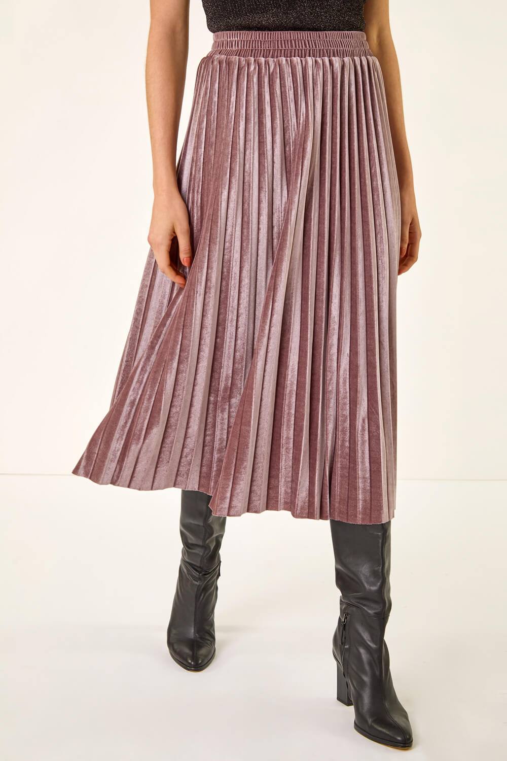Roman Velvet Pleated Midi Skirt In Rose