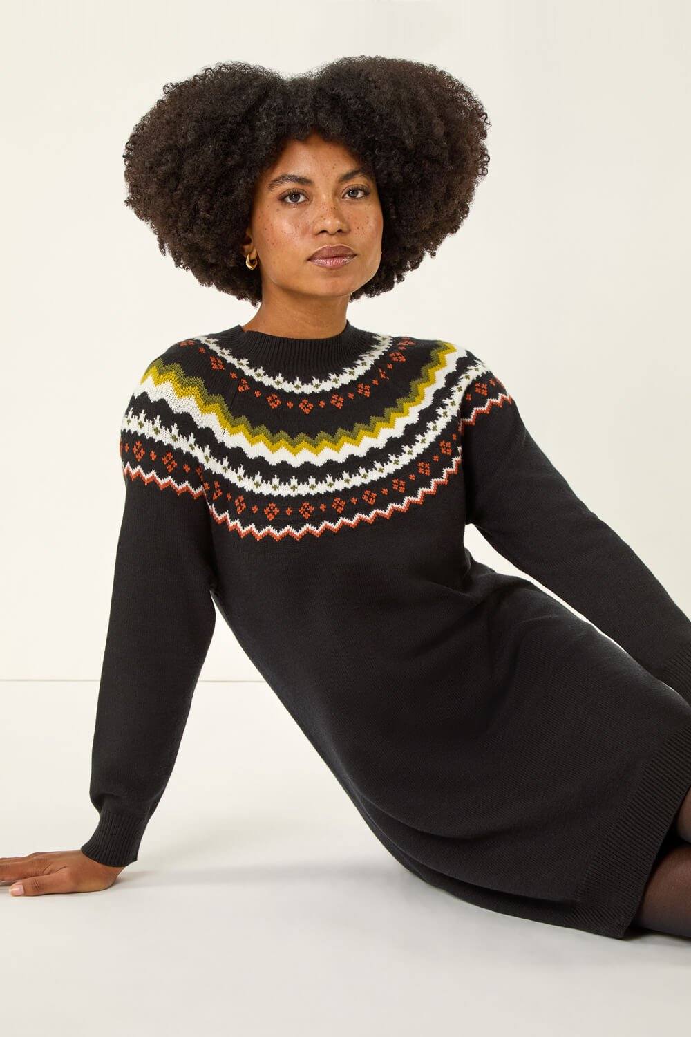 Roman Fairisle Knit Jumper Dress In Black