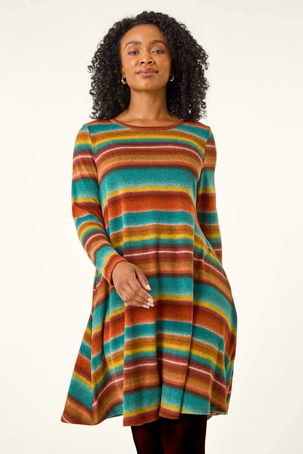 Roman Petite Stripe A-Line Dress In Blue