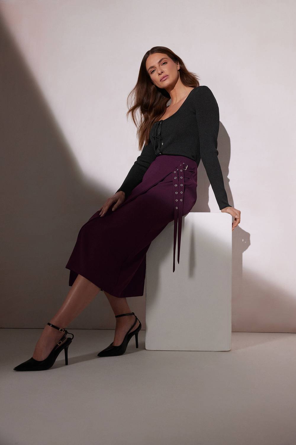 Star By Julien Macdonald Belt Buckle Wrap Skirt In Purple