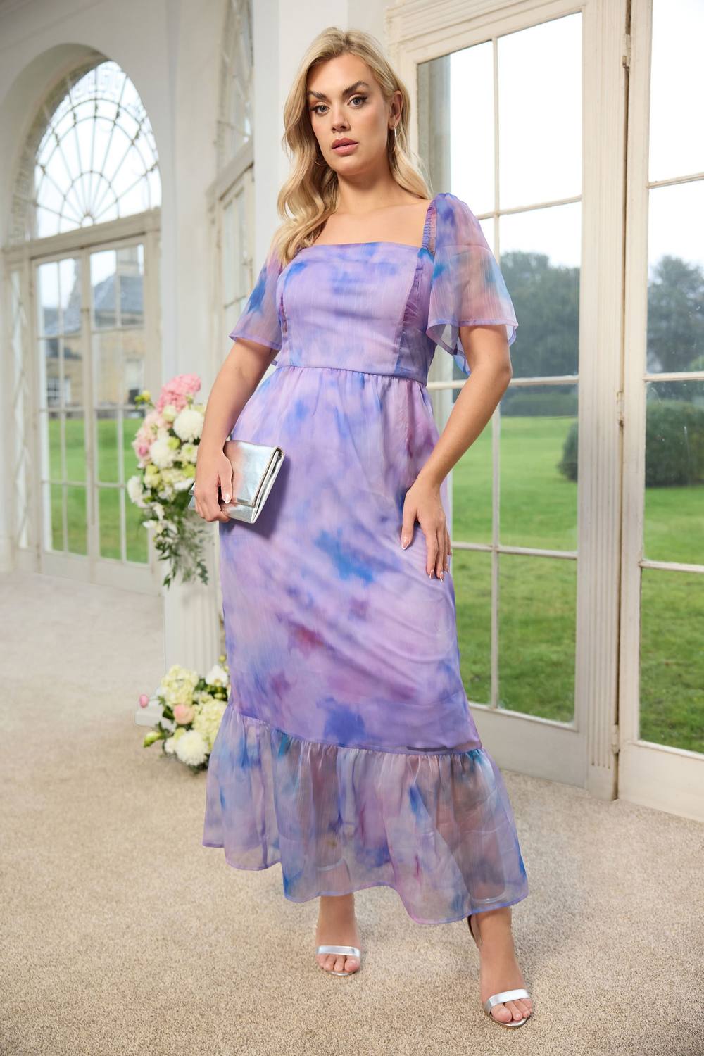 Yours Abstract Organza Maxi Dress In Purple