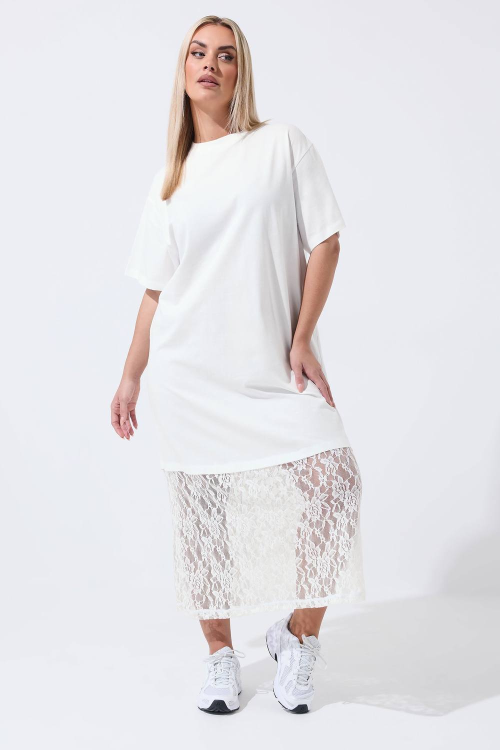 Yours Lace Trim Maxi Dress In White