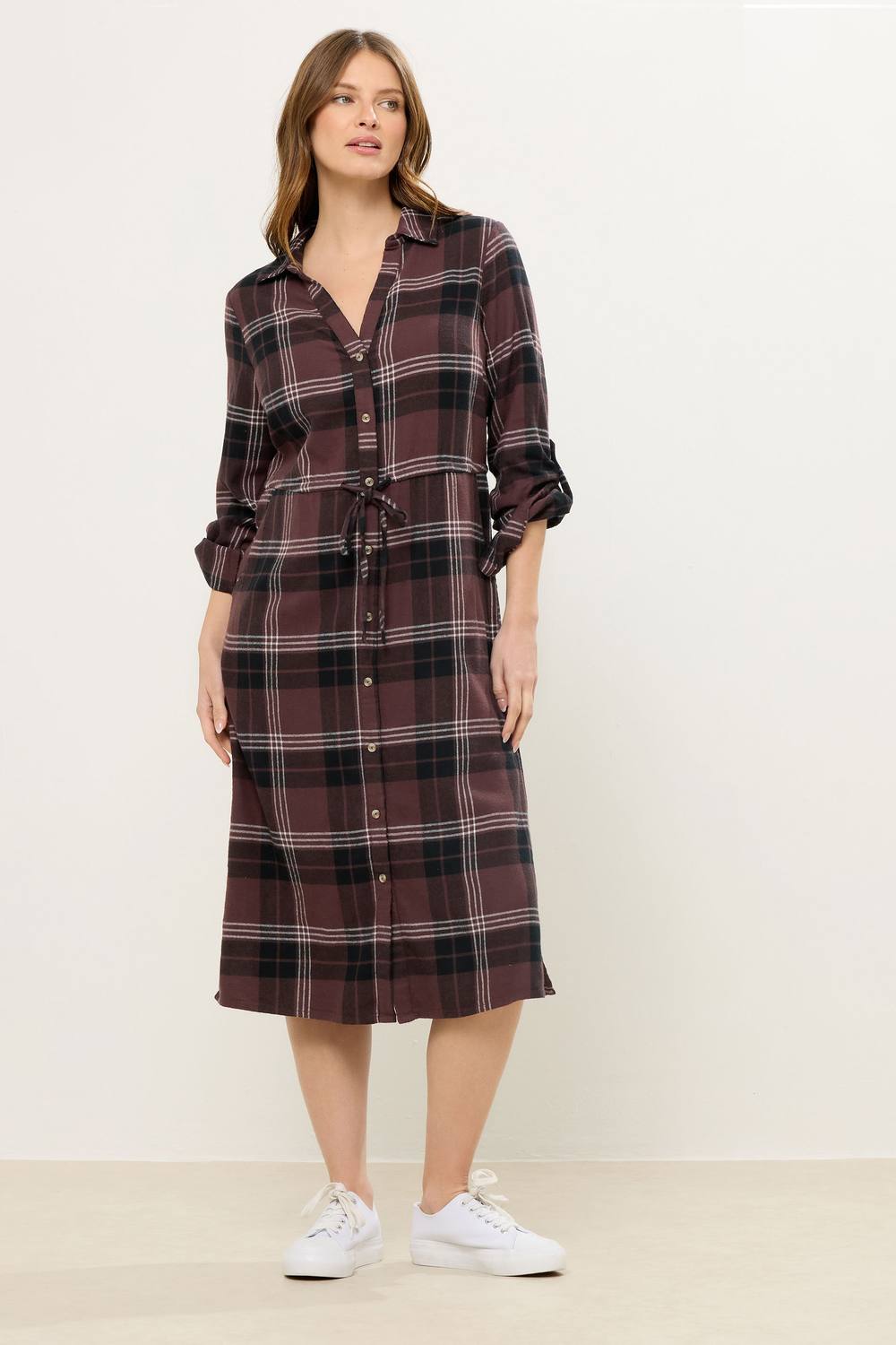 M&co Check Cotton Shirt Dress In Brown