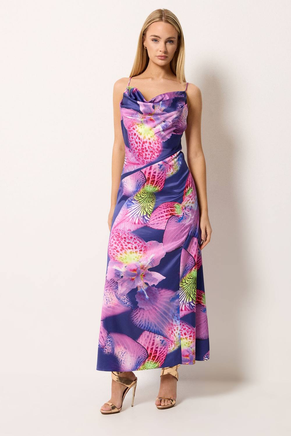Star By Julien Macdonald Floral Cowl Neckline Maxi Dress In Purple