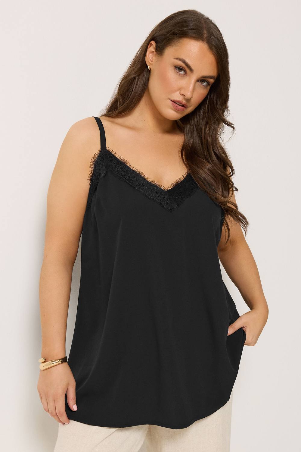 Yours Lace Insert Cami Vest Top In Black