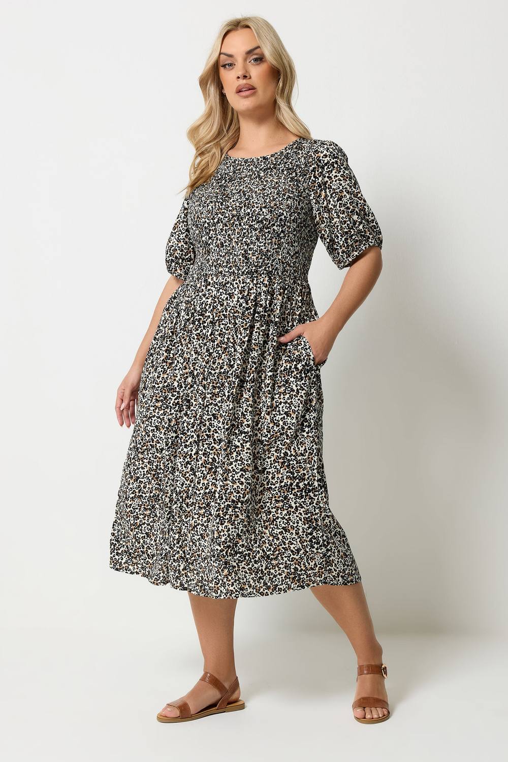 Yours Leopard Midi Dress In Brown