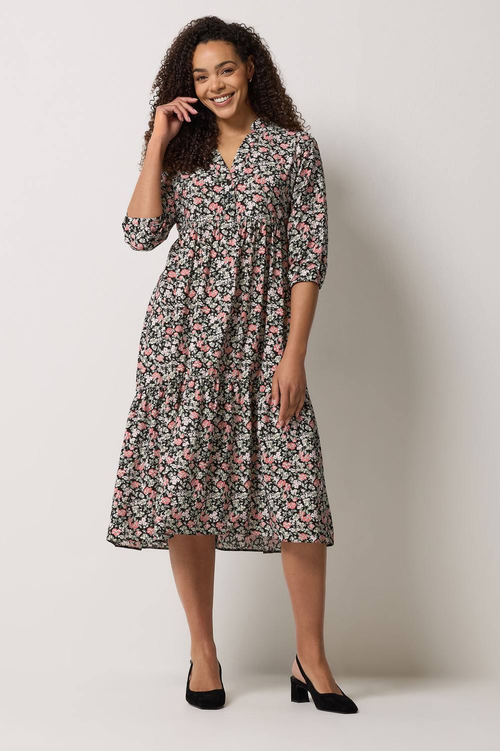 M&co Printed Tiered Midi Dress