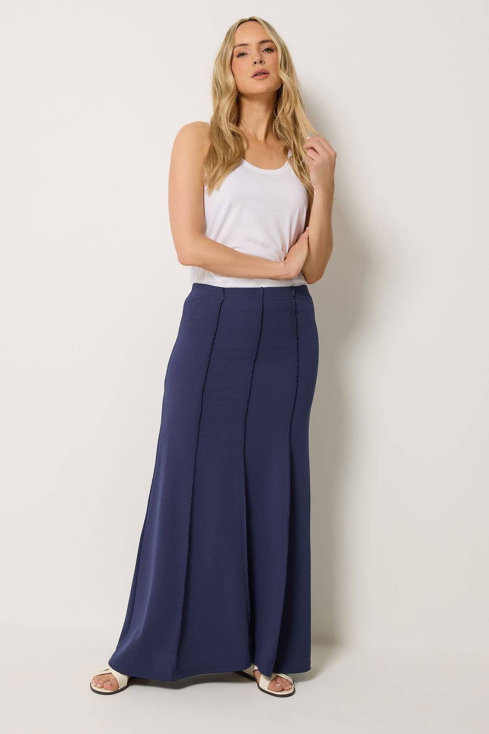 Long Tall Sally Tall Flare Seam Maxi Skirt In Dark Blue