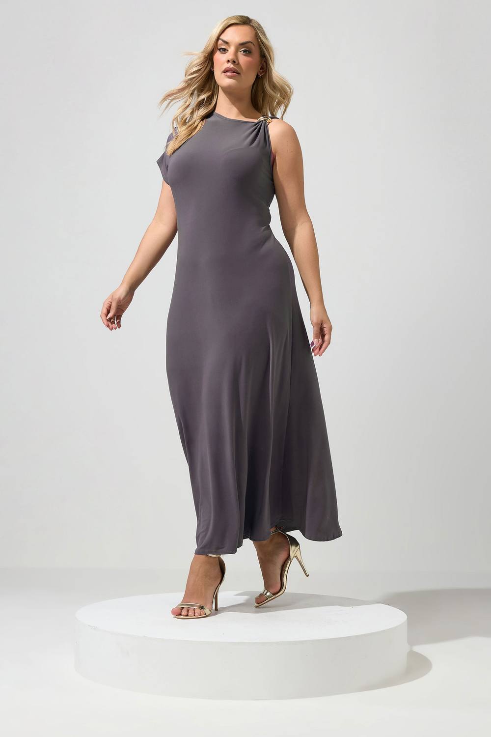 Yours Metal Buckle Detail Maxi Dress In Dark Grey