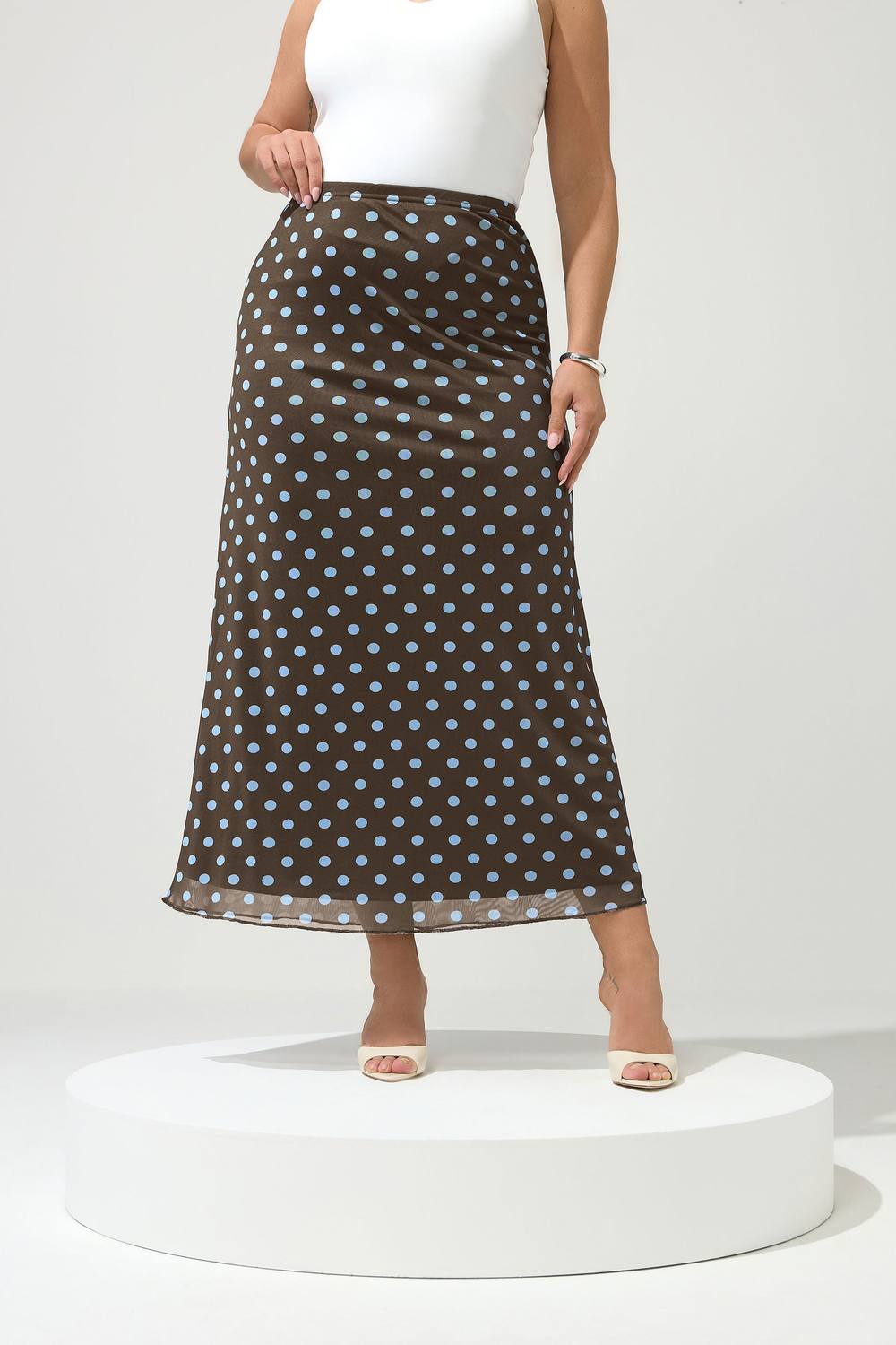 Yours Polka Dot Maxi Skirt In Chocolate