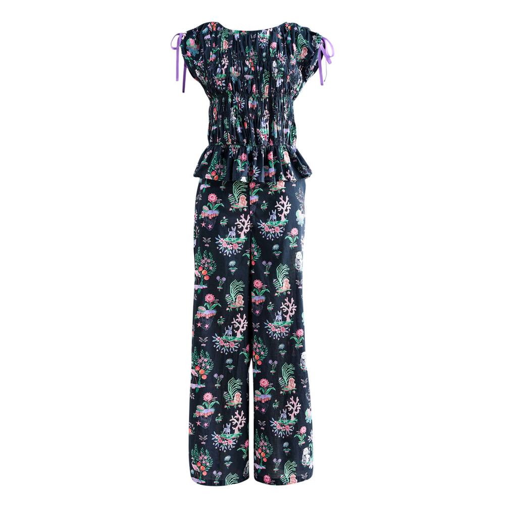 Cath Kidston Women's Island Print Peplum Top in Black
