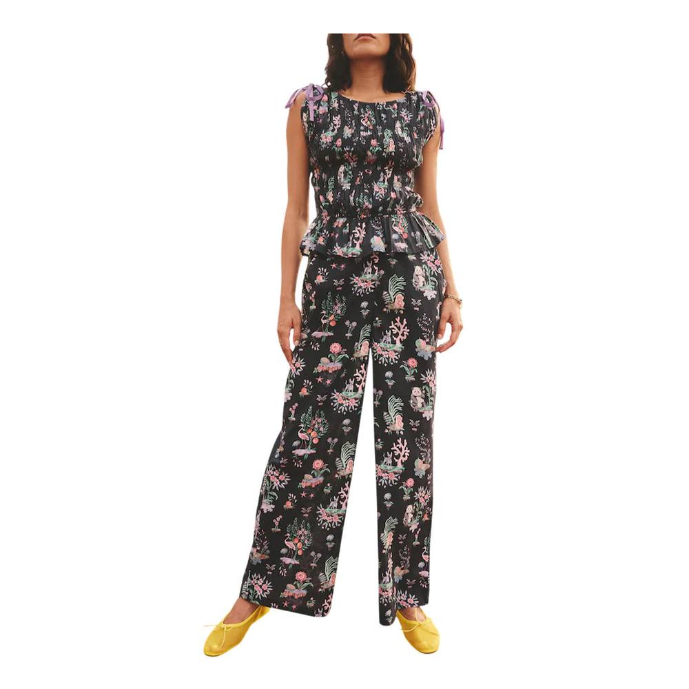 Cath Kidston Women's Cotton Island Print Straight Leg Trousers in Black