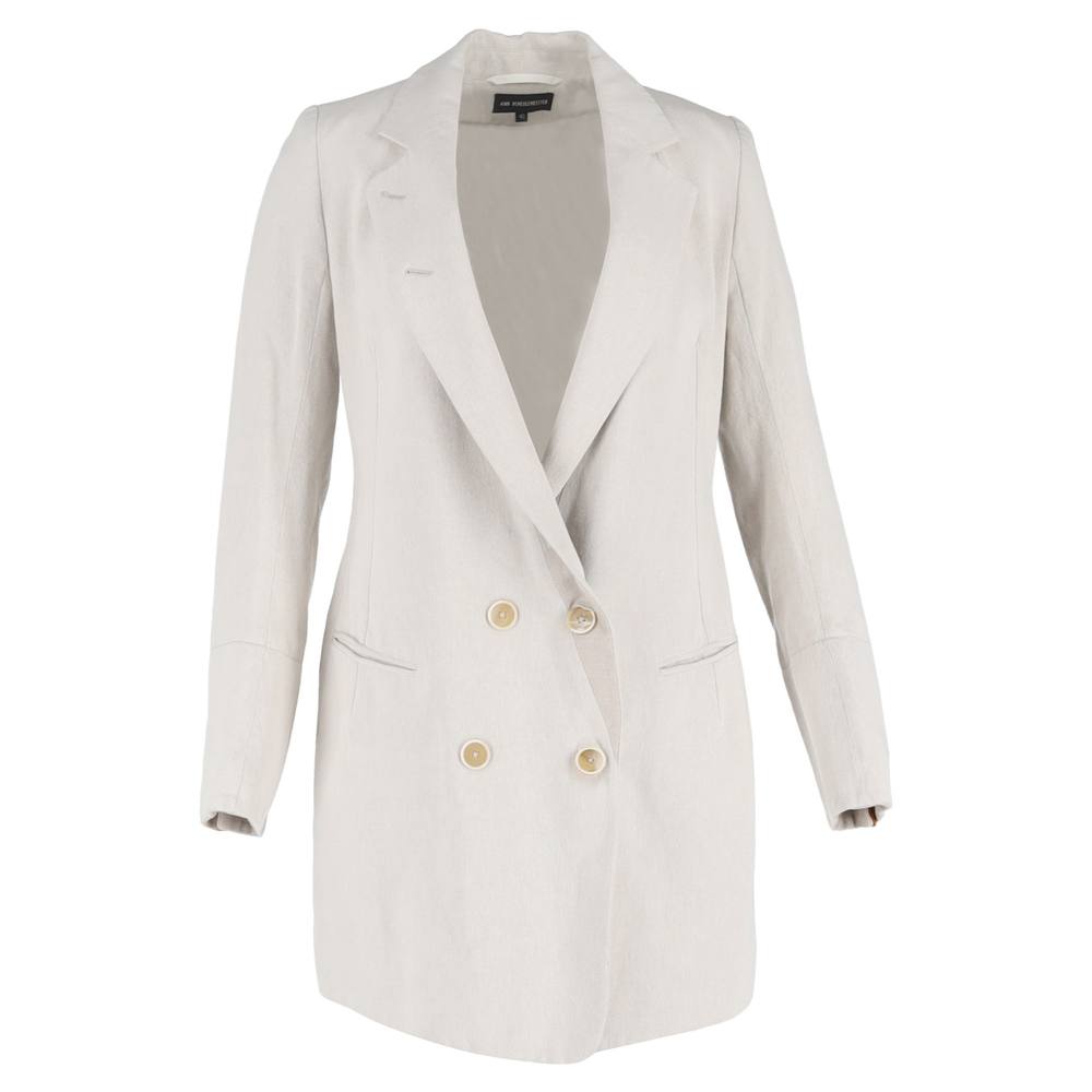 Ann Demeulemeester Women's Preloved Double Breasted Coat in White Cotton in Ecru