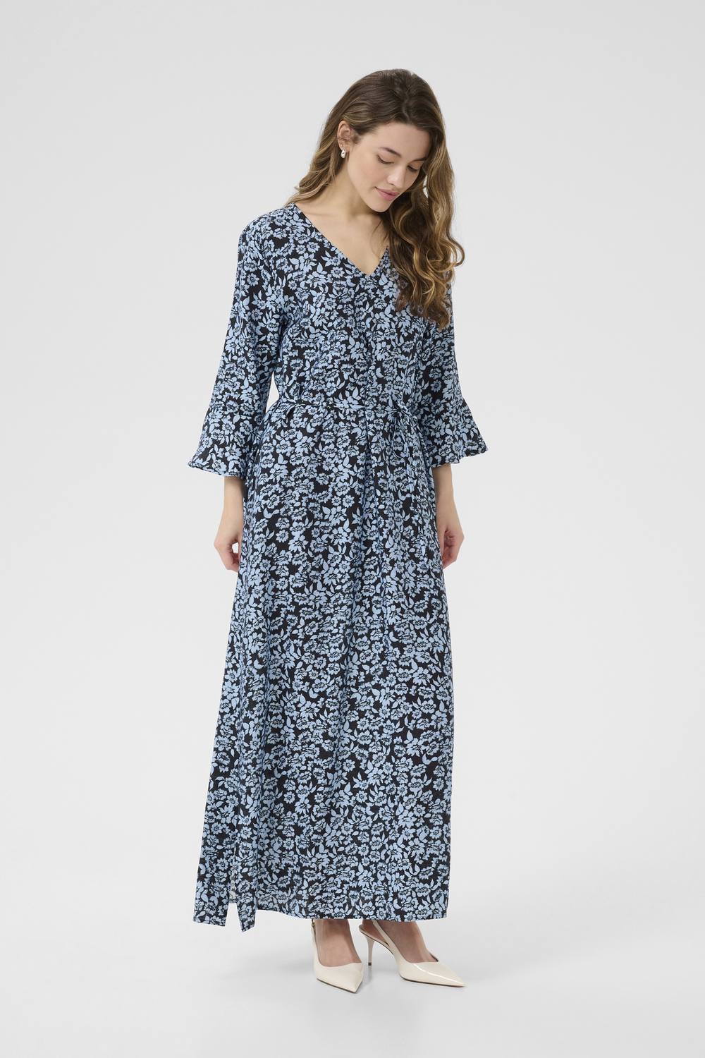 Kaffe Kaamanda Floral Print Maxi Dress In Dark Navy