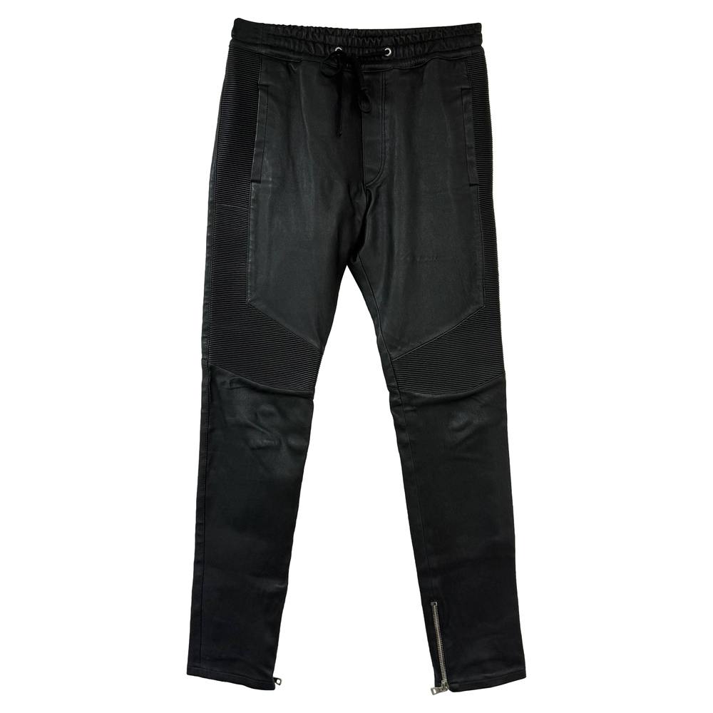 Balmain Women's Preloved Drawstring Trousers in Black Leather
