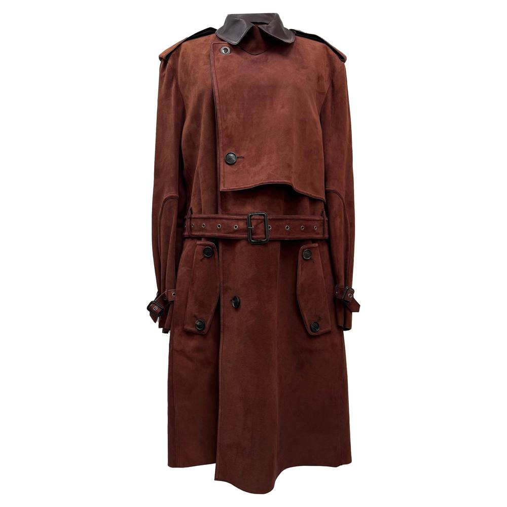 Etro Women's Preloved Belted Trench Coat in Brown Suede in Light Brown