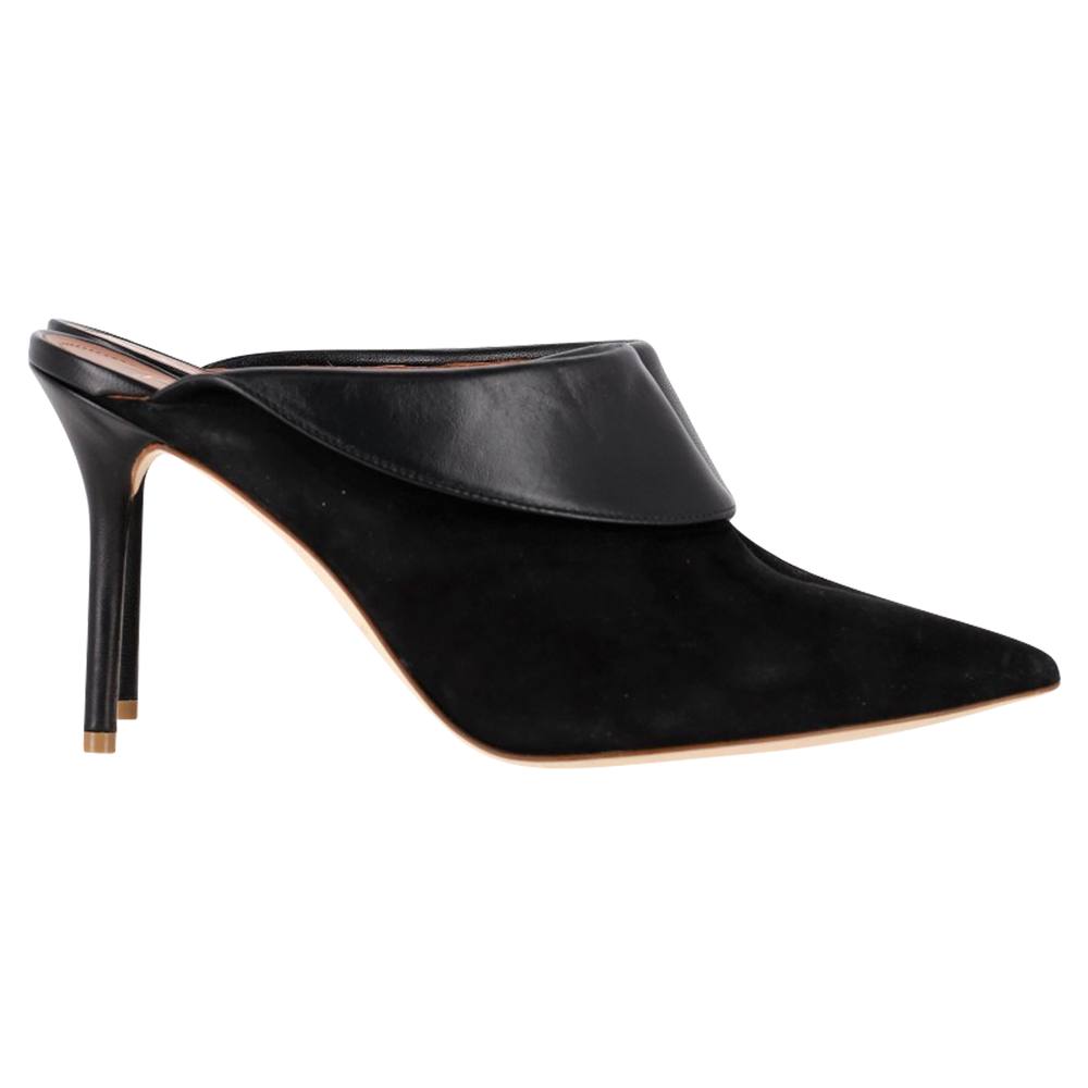 Malone Souliers Women's Preloved Pointed-Toe Heeled Mules in Black Suede and Leather