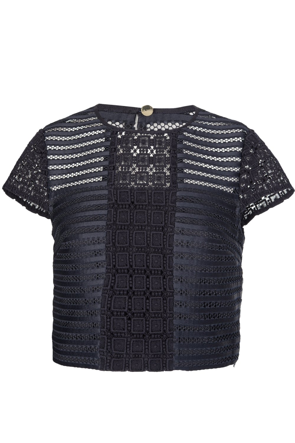 TED BAKER Lace Panelled Black Top Size: , colour: NAVY