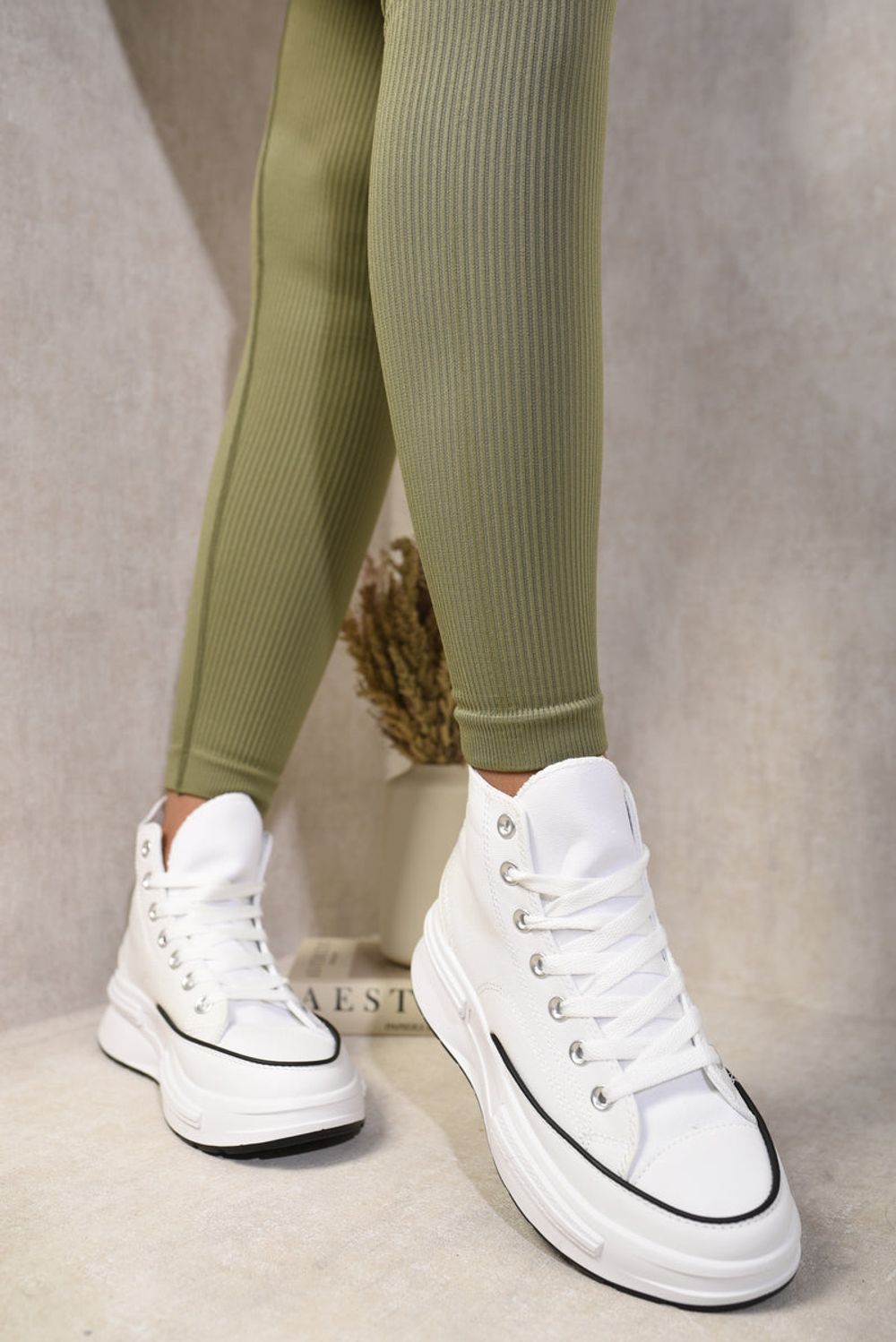 High Top Platform Lace Up Chunky Trainers - White