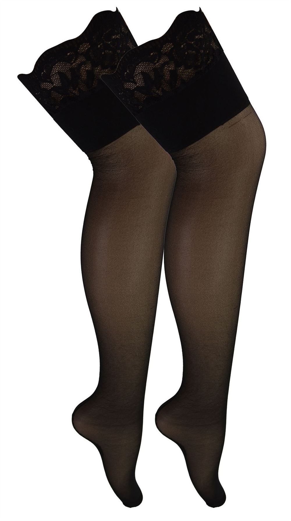 Pack Lace Top Seamed Stockings - Black Black