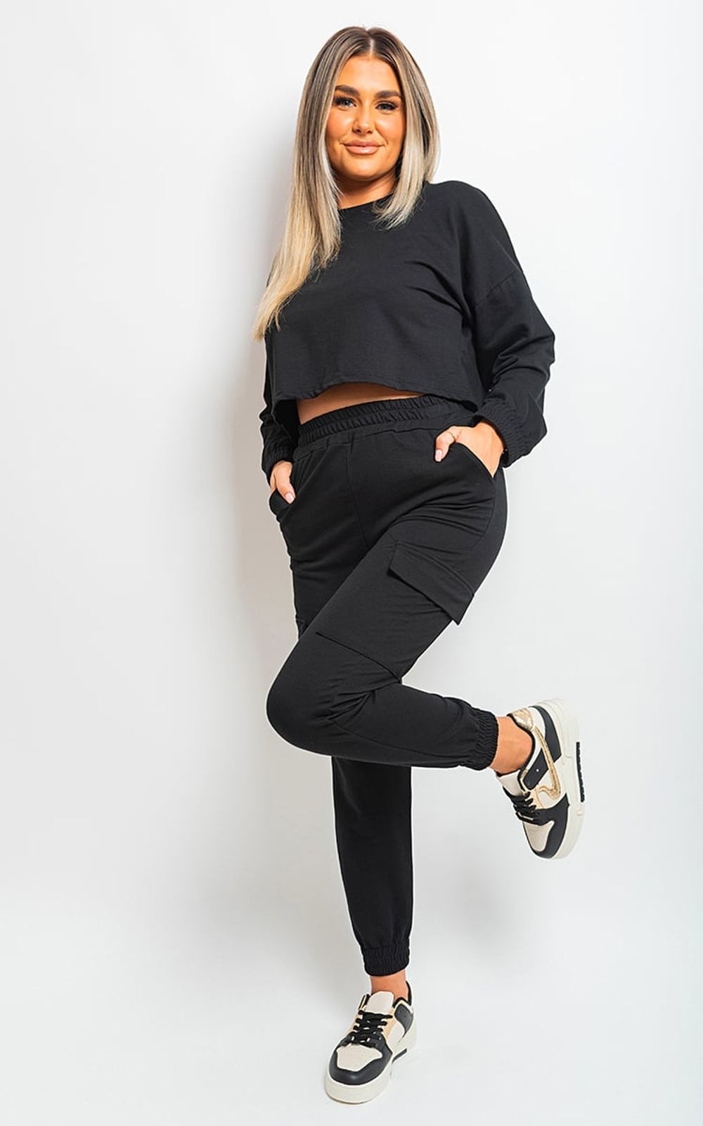 Crop Top & Cargo Joggers Co-ordinates - Trendy, Versatile, & Stylish Sets for Fashion-Forward Individuals - ML Black
