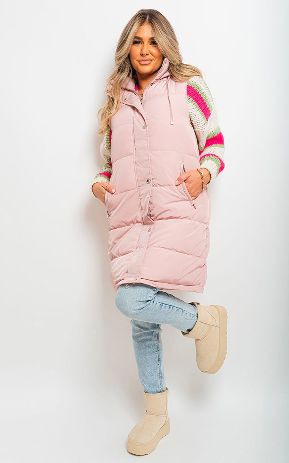 Allyson Midi Longline Padded Puffer Gilet - Stay Warm & Stylish All Year Round! - L Pink