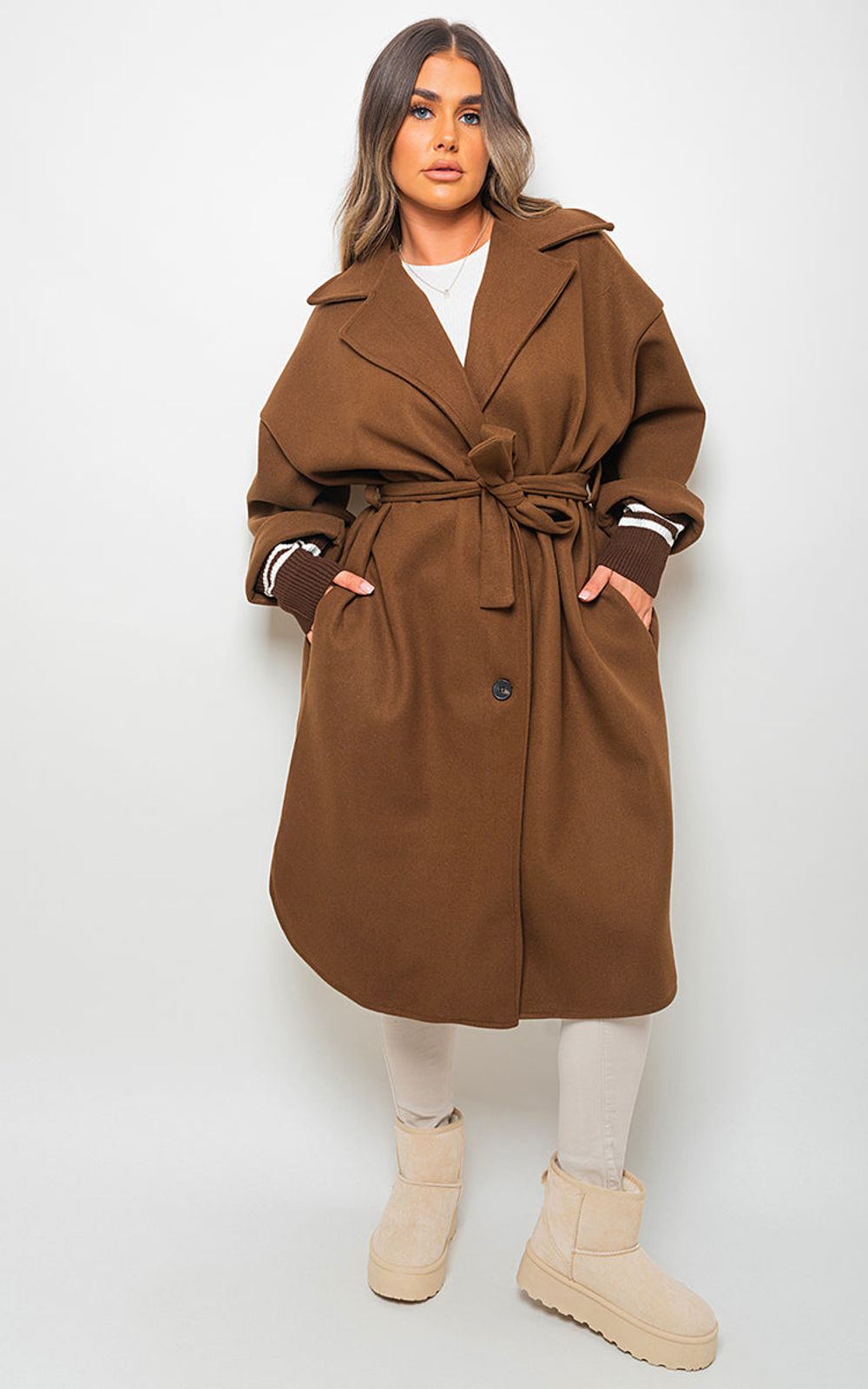 Giana Oversized Belted Trench Coat - Effortless Elegance, All-Weather Versatility! - SM brown
