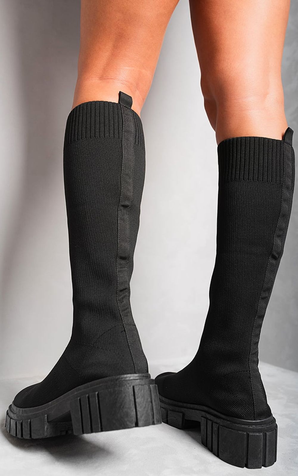 Jillian Knee High Chunky Sock Boots - Brown