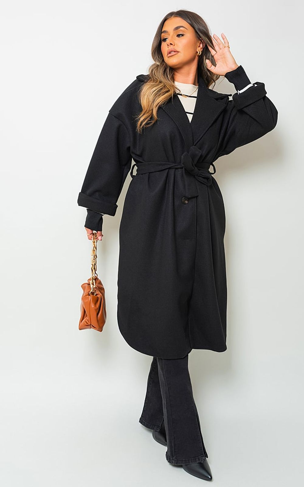 Giana Oversized Belted Trench Coat - Effortless Elegance, All-Weather Versatility! - ML Black