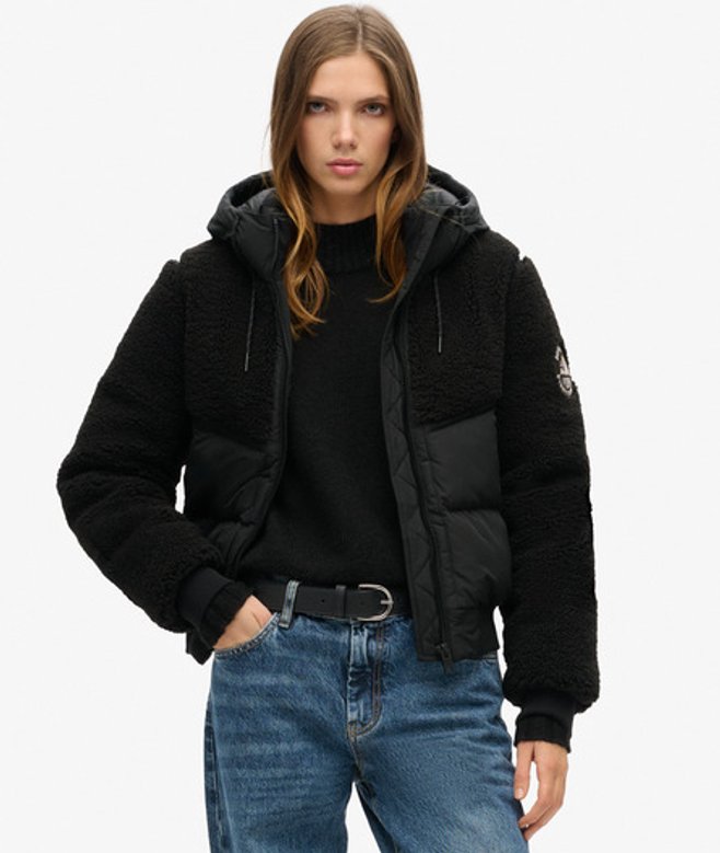Superdry & Co Ladies Everest Slim Fit Bomber Hybrid Jacket, Black, Size: