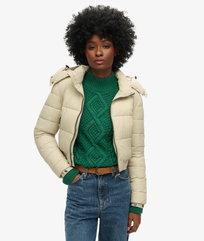 Superdry & Co Women's Crop Hooded Fuji Jacket Beige Pelican Beige - Size: