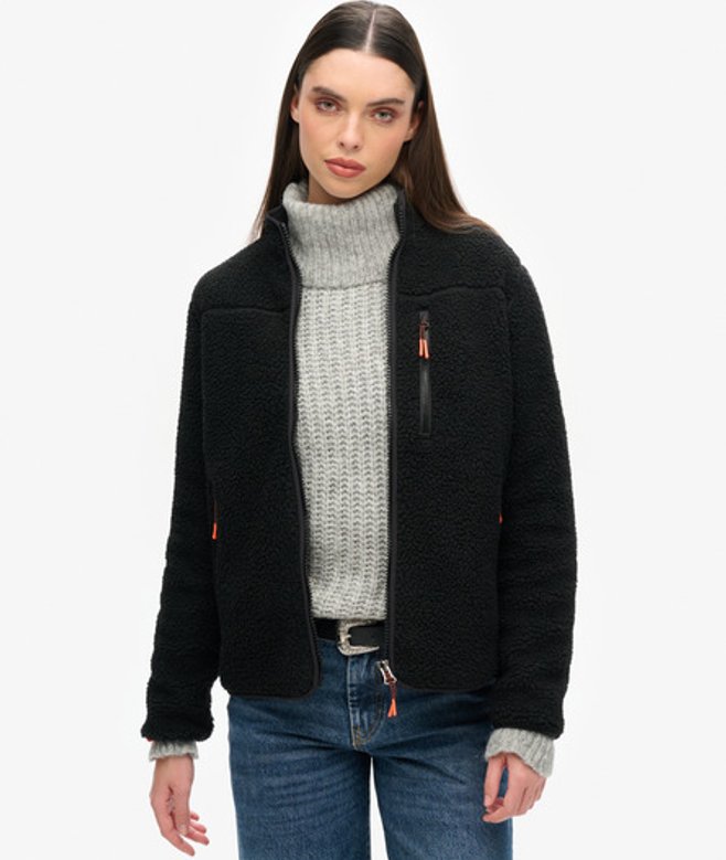 Superdry & Co Women's Outdoor Sherpa Fleece Jacket Black Blackblack - Size:
