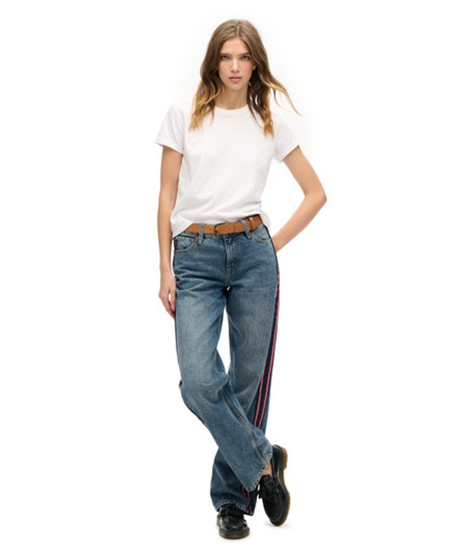 Superdry & Co Women's Mid Rise Wide Leg Jeans Dark Blue Fulton Vintage Blue - Size: