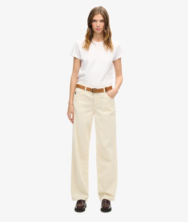 Superdry & Co Women's Vintage Wide Leg Cord Trousers White Riff White - Size: