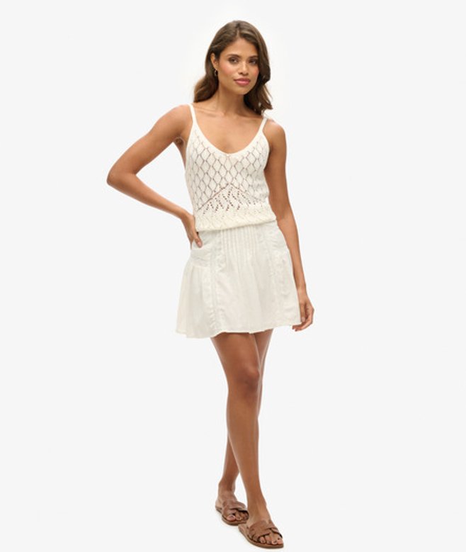 Superdry & Co Women's Fully lined Lace Trim Mini Skirt, Cream, Size: