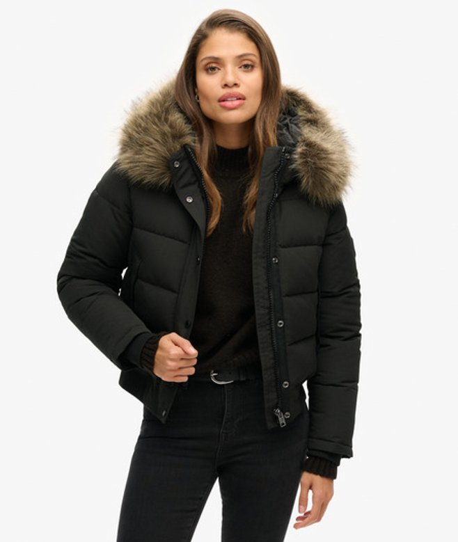 Superdry & Co Women's Everest Hooded Bomber Jacket Black - Size: