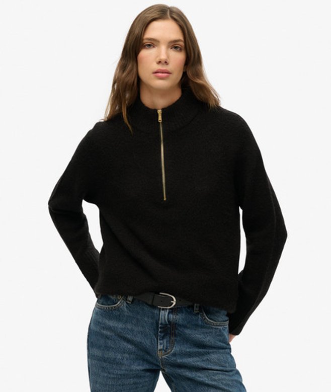 Superdry & Co Women's Brushed Half Zip Jumper Black - Size: