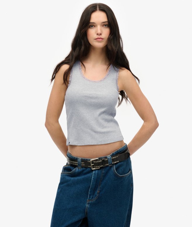 Superdry & Co Women's Vintage Lace Trim Vest Top Grey Grey Marl - Size: