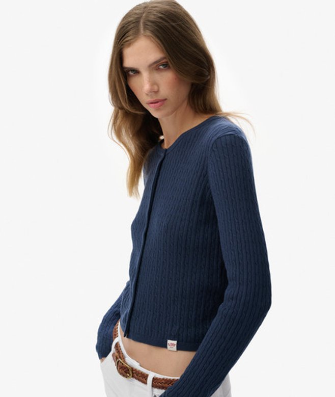 Superdry & Co Women's Micro Cable Cardigan Navy Richest Navy - Size: