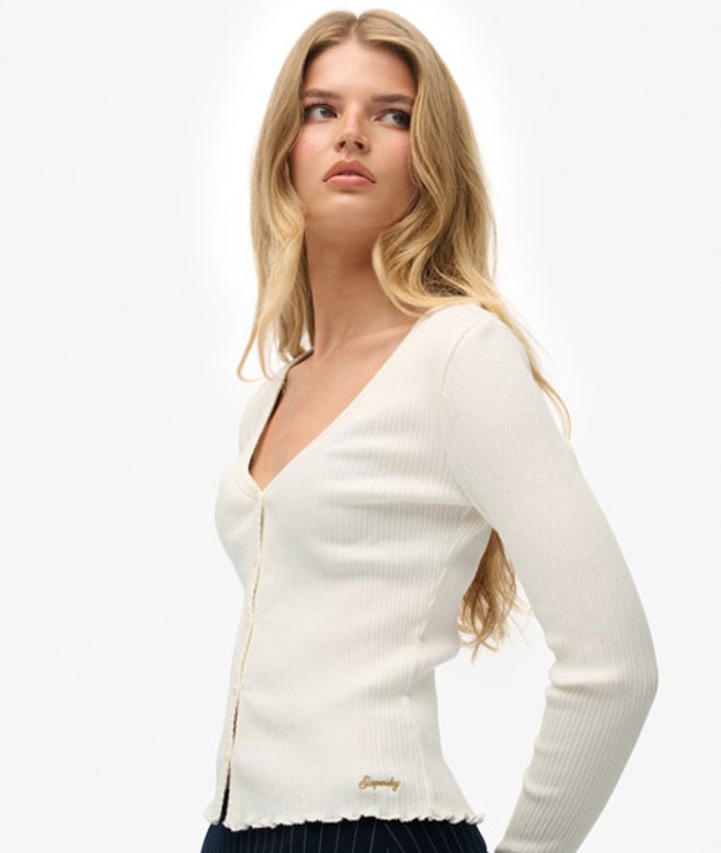 Superdry & Co Women's Essential Button Through Long Sleeve Top White Off White - Size: