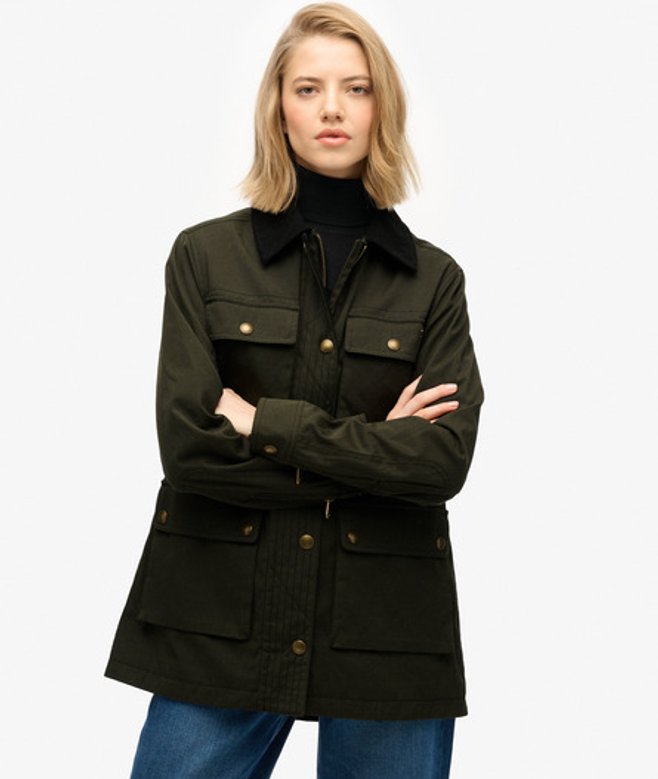 Superdry & Co Women's Wax Jacket Green Surplus Goods Olive Green - Size: