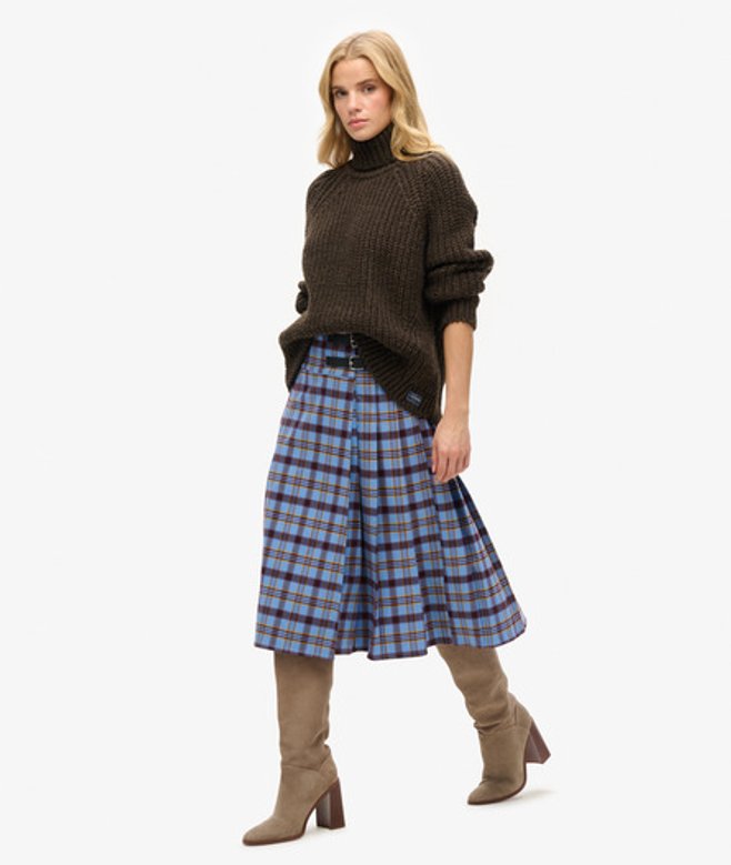 Superdry & Co Women's Check Pleated Midi Skirt Blue Blue Check - Size: