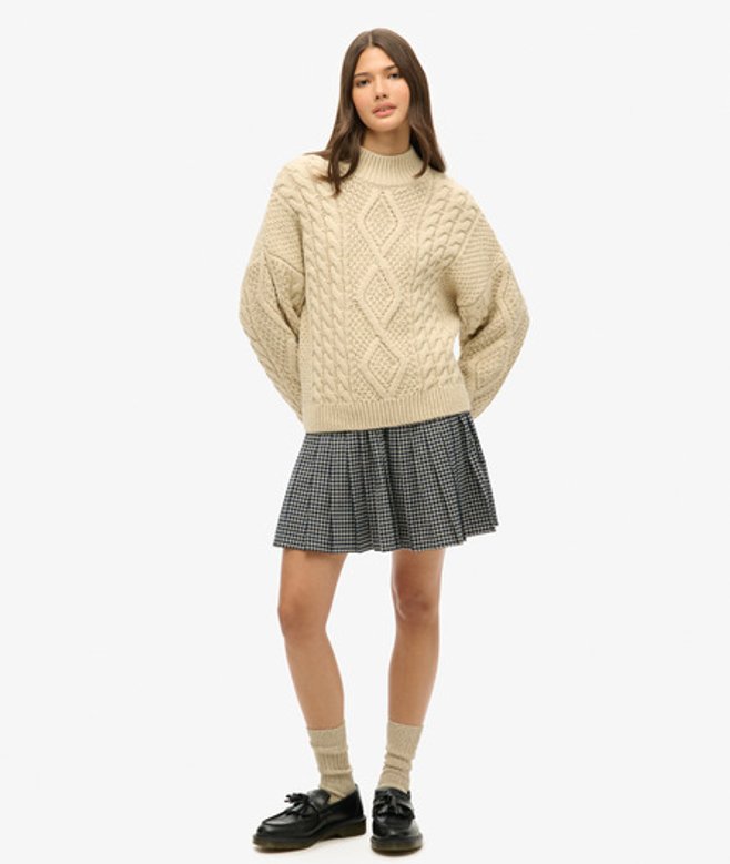 Superdry & Co Women's Vintage Pleated Mini Skirt Blue Micro Check - Size: