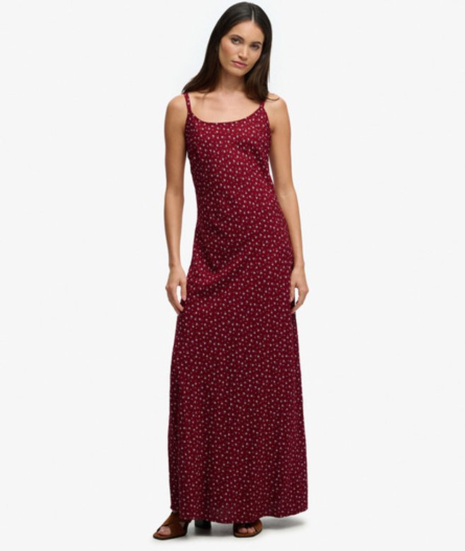Superdry & Co Women's Printed Cami Maxi Dress Red Bordeaux Red Ditsy Floral - Size: